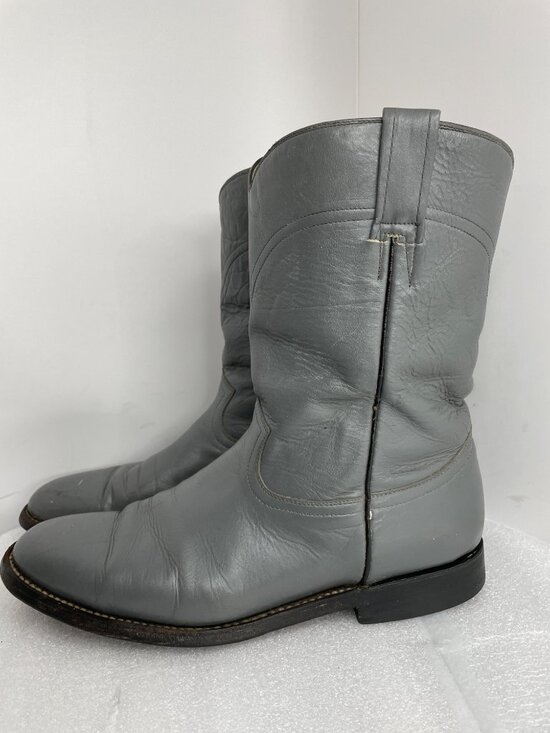 Cowtown Gray Leather Vintage Roper Western Cowboy Biker Boots Men\'s 9.5 D main image 6